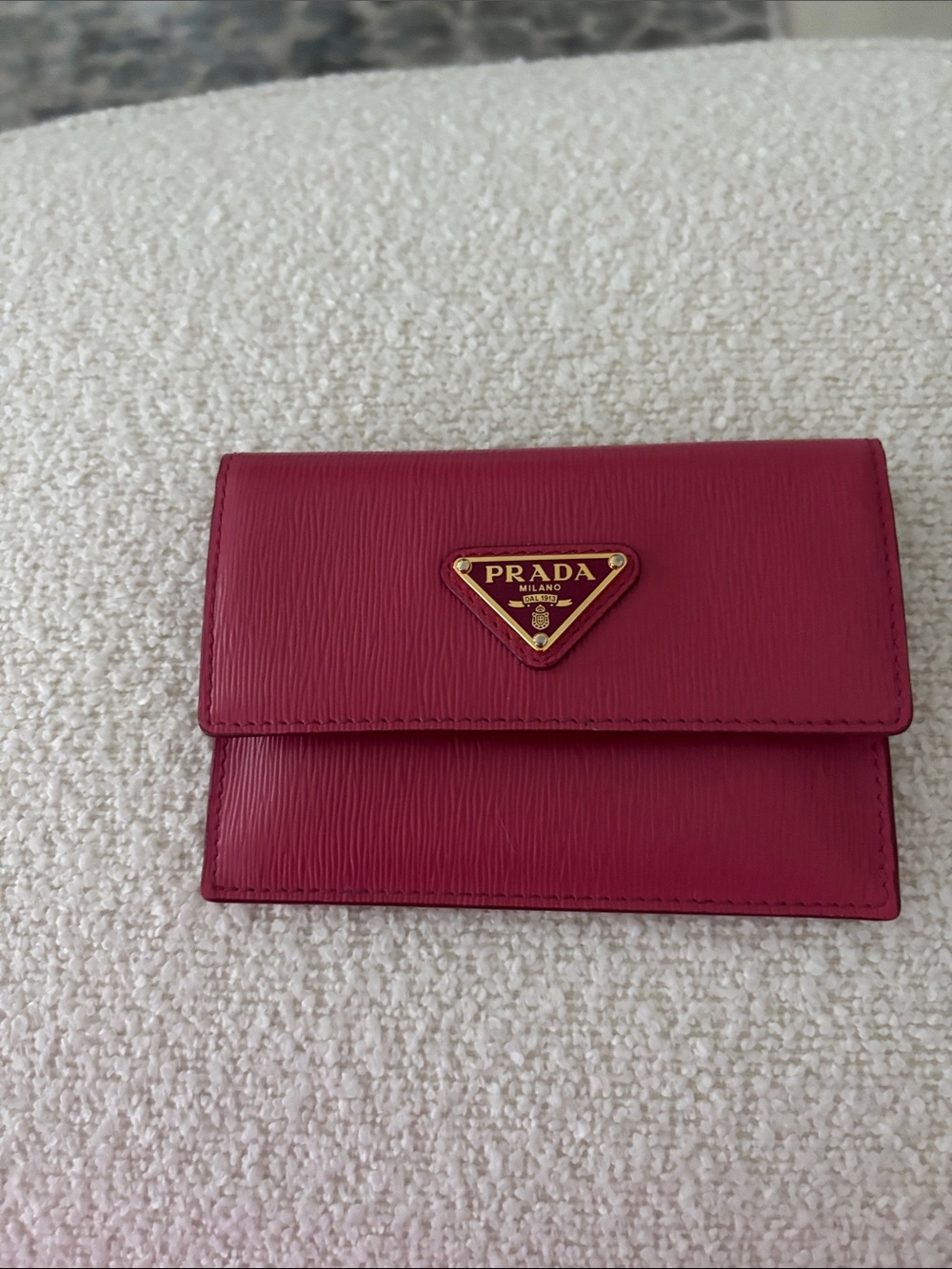 Prada Red-Pink Saffiano Leather Card Holder with Gold Logo